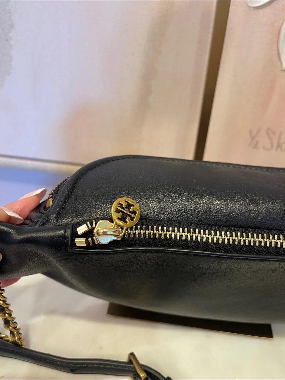 Tory Burch Black Quilted Fleming  Leather Crossbody Belt Bag with Tassel